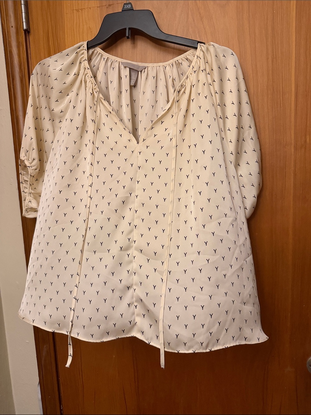 H&M Cream Peasant Blouse with Black Tiny Print